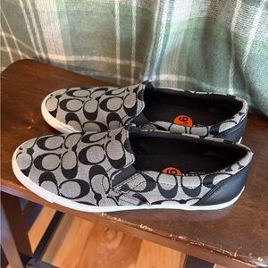 Coach Allegra Monogram Black and Gray Slip-Ons 9.5